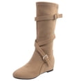 thumbnail image 2 of Fnooota Women's Knee High Boots, PU Casual Round Toe Non Slip Fall Winter Shoes Khaki Size 7.5, 2 of 5