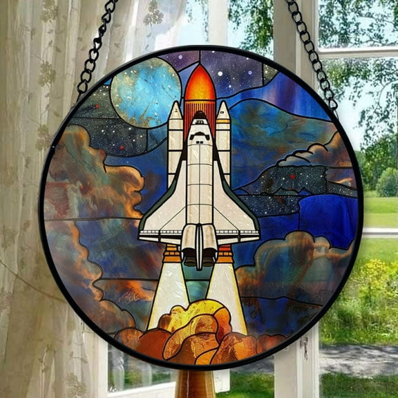 Space Shuttle: Stained Glass-Style Christmas Ornament - Made With Real Glass, Stained Glass Ornament 2025, Holiday Decoration, Seasonal Keepsake Gift, Unique Collectible, Window