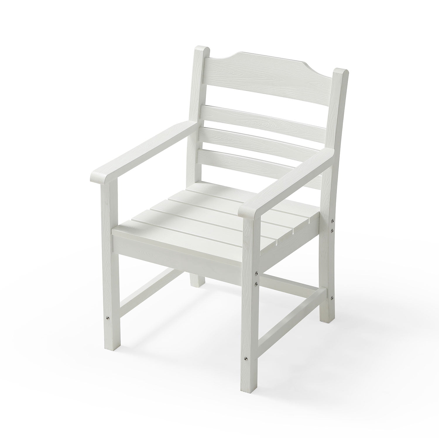Patio Dining Chair with Arms Set of 2, Pure White with Imitation Wood Grain Texture for Deck Pool, White