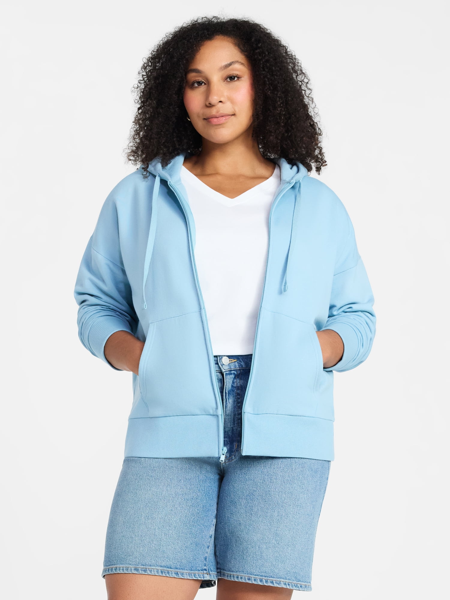 Time and Tru Women's and Women’s Plus Zip Front Fleece Hoodie Jacket, Sizes XS-4X