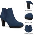 thumbnail image 3 of BLISSFUL STEP Women's Ankle Boots Chelsea Platform Chunky Heel Round Toe Faux Suede Boots Navy Blue 8, 3 of 7