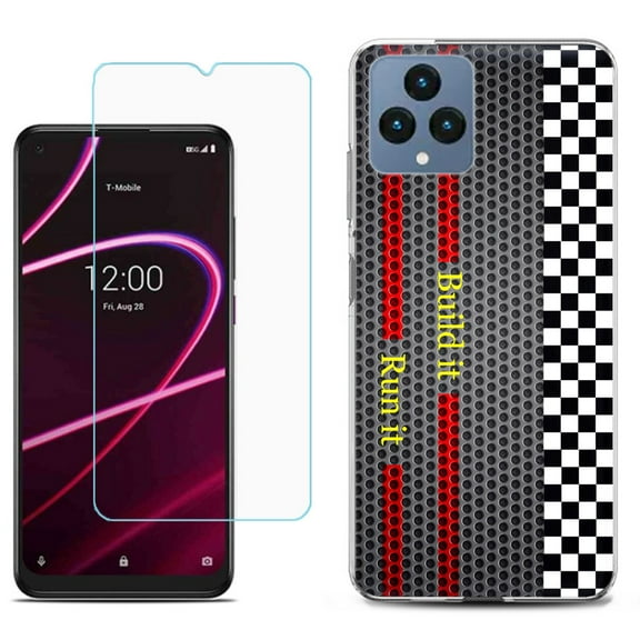 Slim-Fit Gel TPU Fashion Phone Case for T-Mobile Revvl 6 5G, with Tempered Glass Screen Protector, by OneToughShield ® - Racing