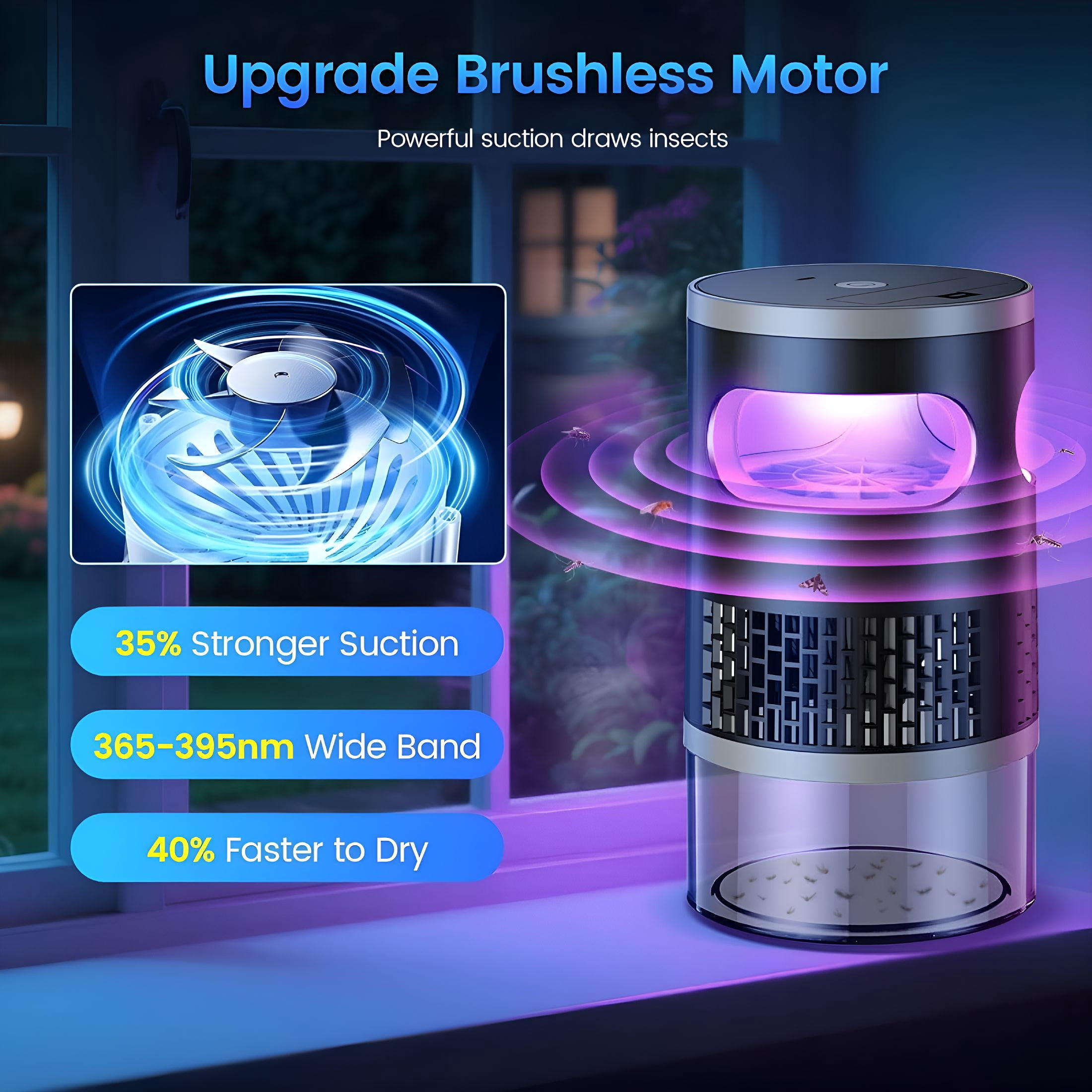 HIBIBUD Fruit Fly Trap Indoor Brushless Motor Gnat Traps for Indoor Gnats Killer,Powerful Suction Bug Insect Trap,Nat Trap Killer,Mosquito Catcher for Fruit Flies Gnats Nats Plants Moths Bug Insect