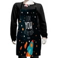 thumbnail image 1 of I Love You Kids Apron, Rocket on the Road of Space Adventurist Cosmic Couples Happy Birthday Theme, Boys Girls Apron Bib with Adjustable Ties for Cooking Baking Painting, Multicolor, by Ambesonne, 1 of 2