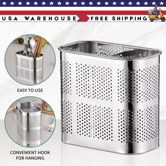 Stainless Steel Utensil Holder Organizer Container Kitchen Tool Storage Flatware