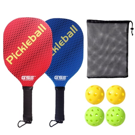 GSE Games & Sports Expert Hardwood Pickleball Paddle Set, Lightweight Pickleball Rackets with Pickleball and Carry Bag. Great for School, Community Center, Athletic Club - 2 Paddles / 4 Balls