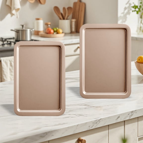Commercial Quality Baking Sheet Pan Set, Carbon Steel Cookie Sheet, Warp Resistant Baker's Half Sheet Pan, Cookie Tray Pans for Baking, Roasting Dishwasher Safe GOLD