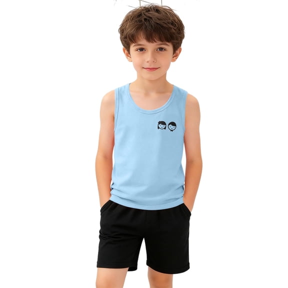 Boys Casual Summer Tank Top Fashion Loose Sleeveless Shirts Cotton Lightweight Print T Shirt Trendy Comfy Breathable Blouse 2-12 Years