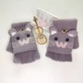 thumbnail image 3 of Guantes de escritura tejidos con dibujos animados para niños y niñas, cálidos, anticongelantes, de invierno, con funda abatible de medio dedo, para niños grandes y estudiantes, 3 of 6