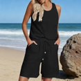 thumbnail image 2 of Soyumi Womens Short Sets 2 Piece Vacation Outfits Sleeveless Tank Top and Shorts Matching Set with Pockets, Black, 2 of 6