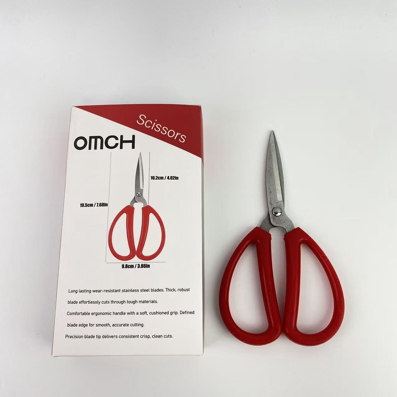 omch Scissors,Multi-Purpose Perfect for Cutting Stainless Steel Sharp Scissors with Red Handle for Home Use Arts Crafts