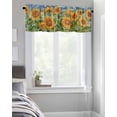 thumbnail image 4 of Kitchen Cafe Valance Curtain for Small Windows,Watercolor Sunflower on Wood Grain Rod Pocket Valances Floral Green Leaves Blue Sky Window Treatment Panel for Living Room/Bedroom/Bathroom,54x18in, 4 of 9