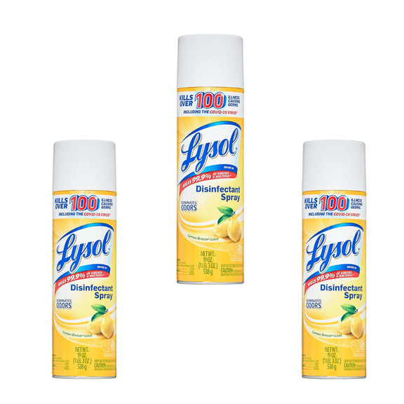 3 pack bottles Lysol Disinfectant Spray Lemon Breeze (19 oz x3)