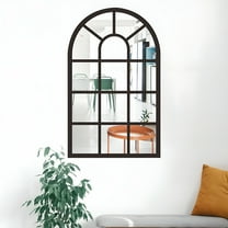 LAMIRO Arched Mirror Wall Art Simple Windowpane Arch Mirror,Decorative Mirror for Bathroom Farmhouse Entryway,Home Decor Black