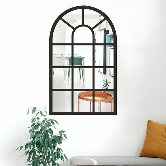 LAMIRO Arched Mirror Wall Art Simple Windowpane Arch Mirror,Decorative Mirror for Bathroom Farmhouse Entryway,Home Decor Black