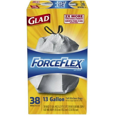 Glad ForceFlex Unscented Tall Kitchen Drawstring Trash Bags, 13 gallon ...
