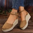 thumbnail image 3 of Closed Toe Espadrilles for Women Platform Wedge Sandals Comfortable Suede Ankle Strap Dressy Wedges Heels Brown Size 7, 3 of 7