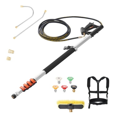 KFFKFF Power Washer Extending Rod, 18 ft, 4000 psi, Extendable Spray Rod with Pressure Washer Extension Rods, Gutter Cleaning Tool, Brush Attachment, 5 Spray Nozzle Attachments