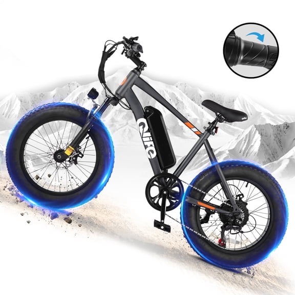 Qlife Racer Fat Tire Electric Bicycle for Adults, 28MPH Mountain Ebike with 500W Brushless Motor, Removable Battery, 20X4.0 Tire Step Over E-MTB with 7-Speed Black
