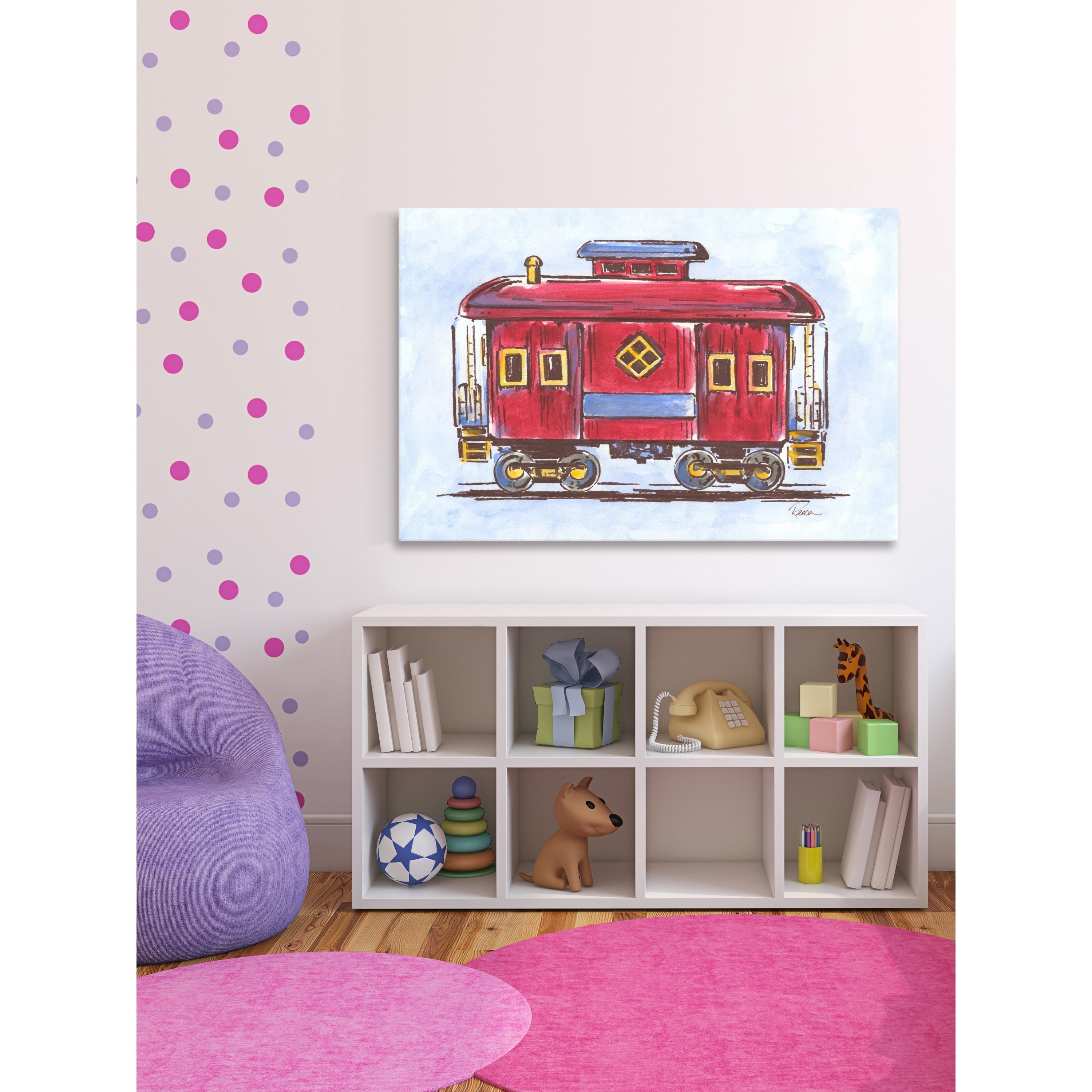 Marmont Hill "Red Train" by Reesa Qualia Painting Print on Wrapped Canvas