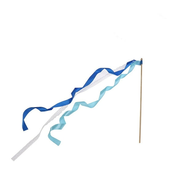 CIMAXIC wedding 10Pcs Wedding Wands Ribbon Streamers with Bell Lace Fairy Stick Party Favors Supplies (Blue),22.83"X0.63"X0.02"