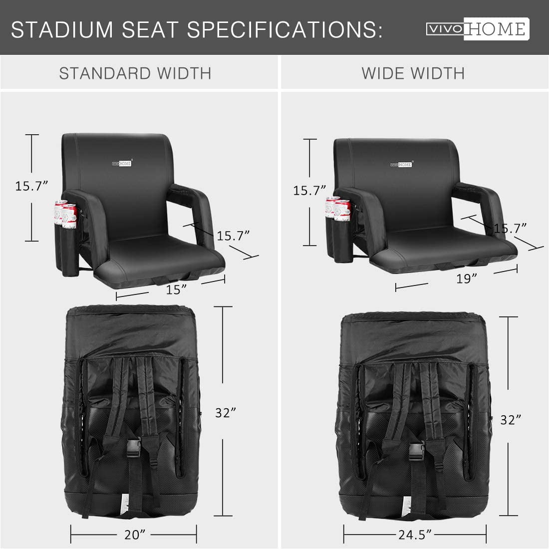 Portable Multiuse Adjustable Recliner Stadium Seat by  Black 