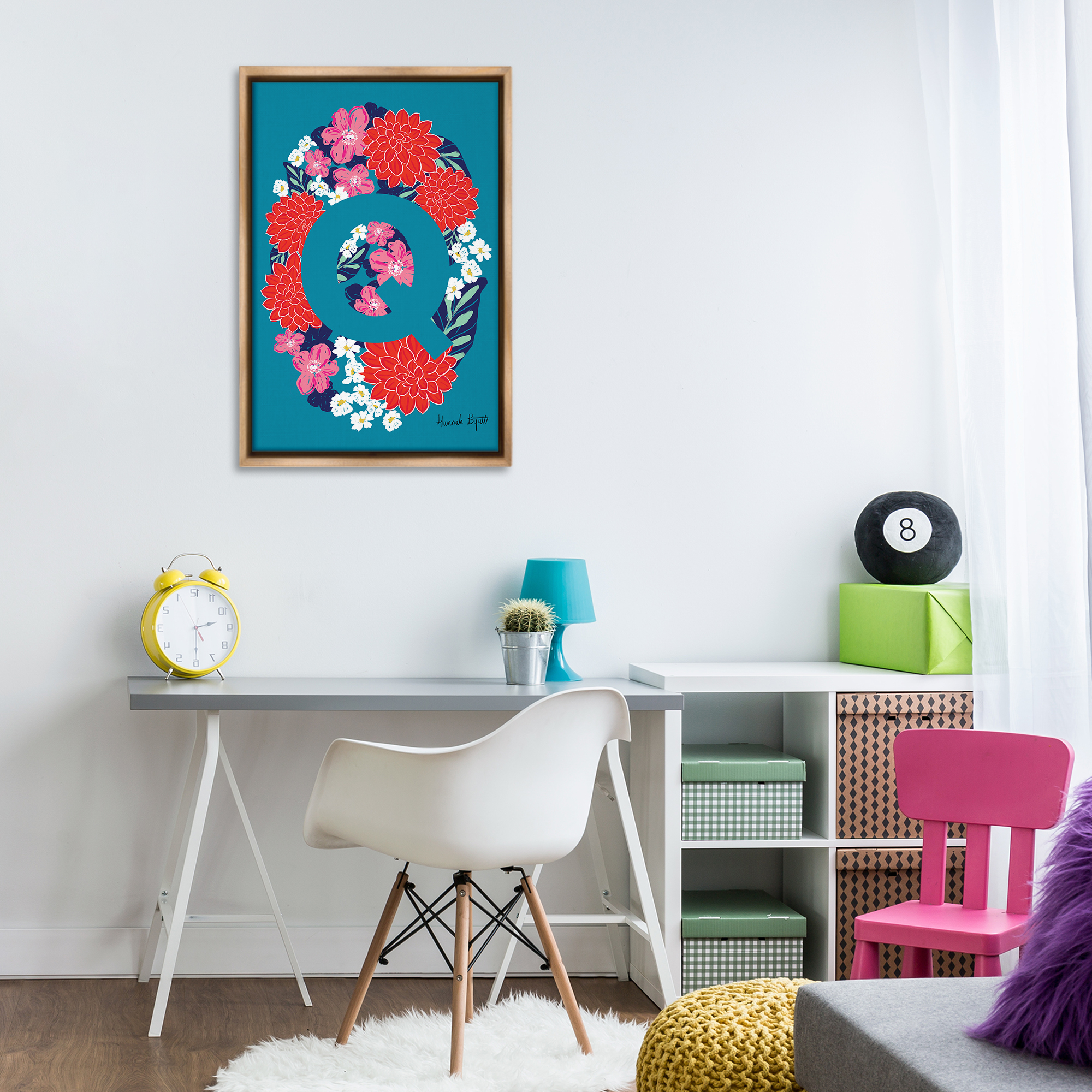 Stupell Industries Floral Bloom Letter Q Botanical & Floral Painting Brown Floater Framed Art Print Wall Art, 21 x 31