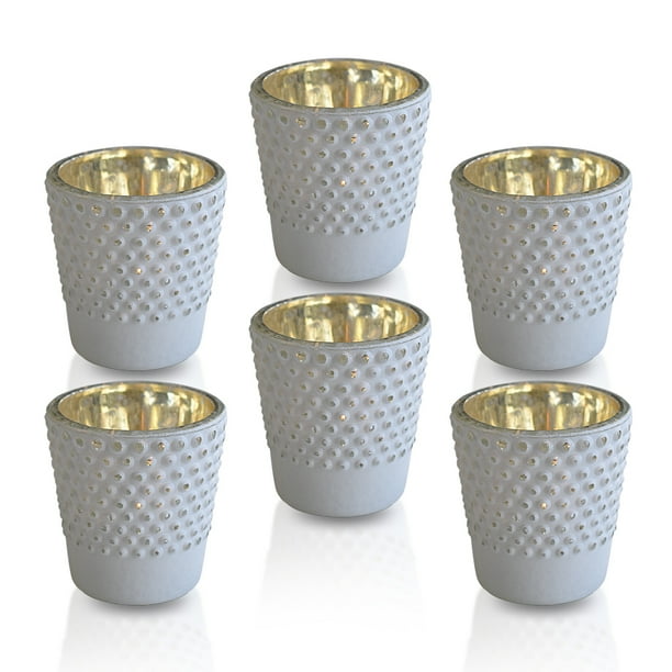 Luna Bazaar Candace Hobnail Design Glass Candle Holder (Set of 6