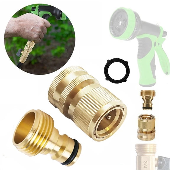 Garden Hose Quick Connector, Solid Brass 3/4 Inch GHT Thread Garden Quick Connect Kit, Male and Female No-Leak Water Hose Fittings (2Set)
