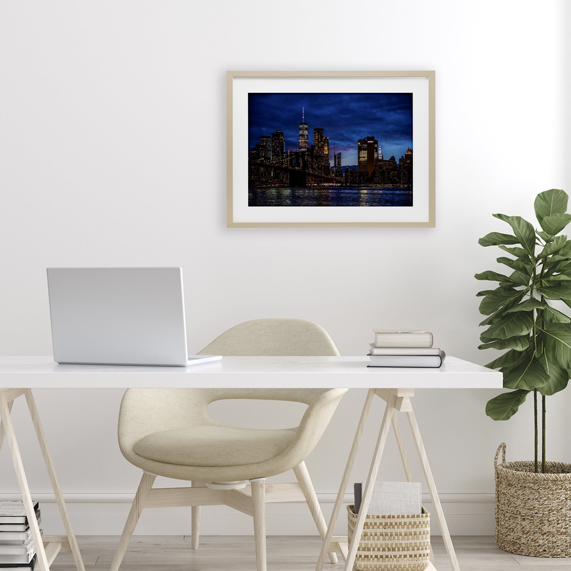 Stupell Industries Brooklyn Bridge at Night Birch Framed Print Under Glass, design by Tim West