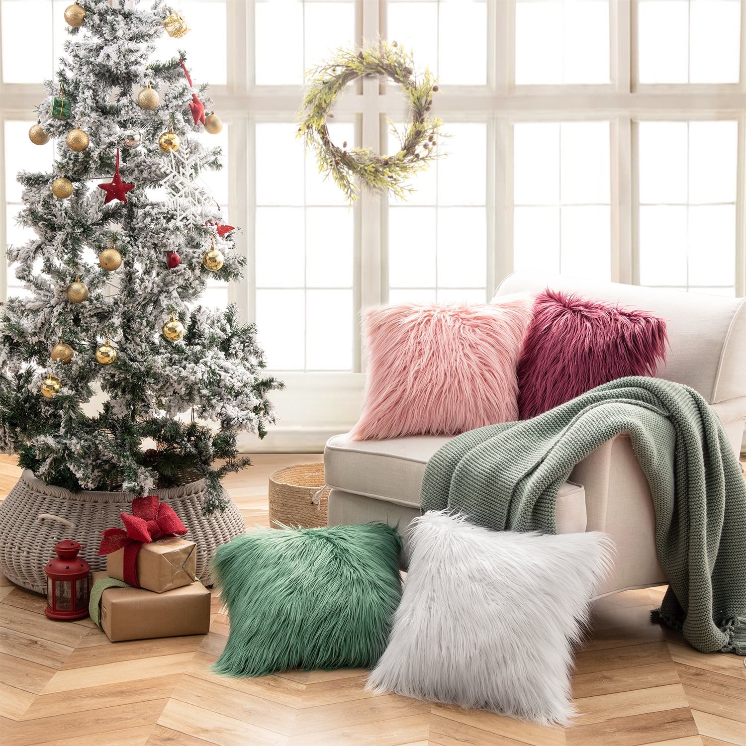 Phantoscope Merino Style Faux Fur Series Decorative Throw Pillow, 12" x 20", True White, 1 Pack