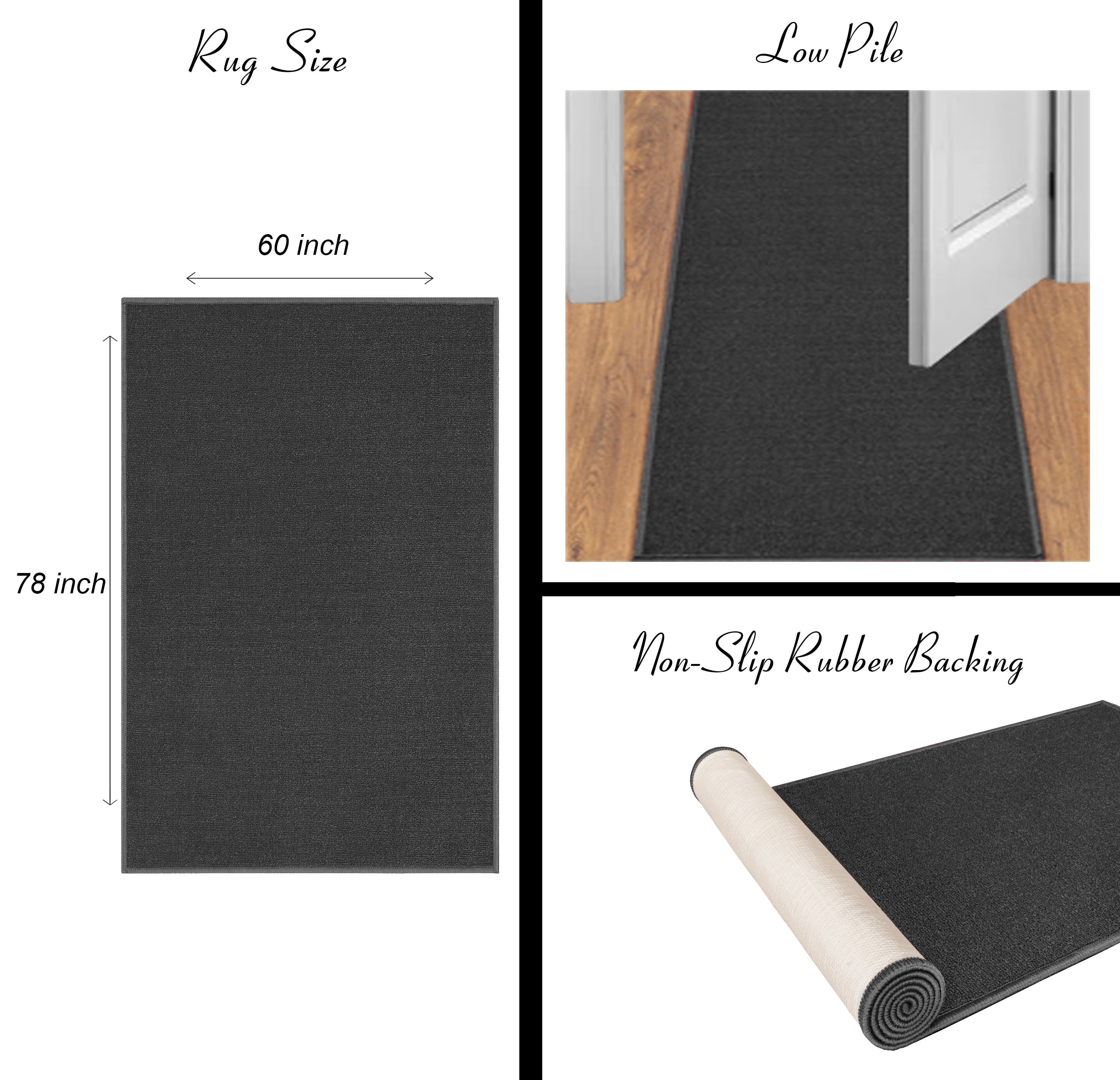 Ottomanson Non-Slip Area Rug for Living Room 5' x 6'6" Durable Low Profile Carpet, Black Lines