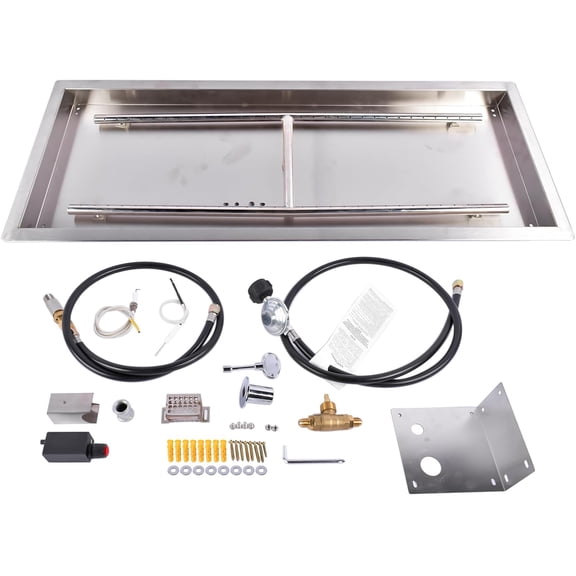 36 x 12 inch Drop-in Fire Pit Pan, Rectangular Stainless Steel Fire Pit Burner Kit, Propane Gas Fire Pan 150,000 BTU with H-Burner for Indoor or Outdoor Use