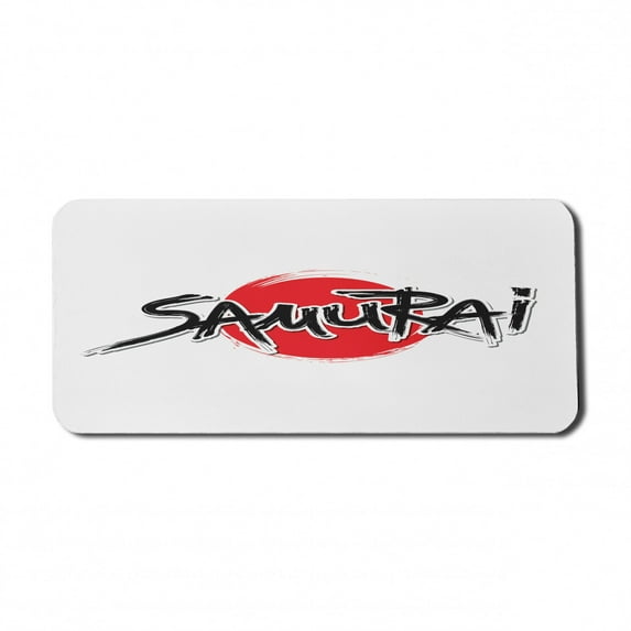 Japanese Computer Mouse Pad, Samurai Lettering over Sun Emperor Man Power Superior Force Theme, Rectangle Non-Slip Rubber Mousepad X-Large, 35" x 15" Gaming Size, Red Black, by Ambesonne
