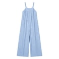 thumbnail image 7 of Plus Size Women’s Soft Jersey Striped Jumpsuit, Crew Neck Adjustable Spaghetti Strap, Relaxed Fit Jumpsuit with Smocked Back, Comfy One Piece for Casual Outings, Beach | CSEONE,Blue 2XL, 7 of 7