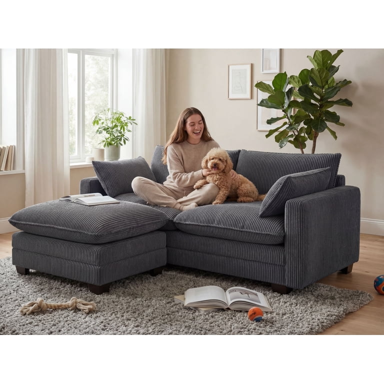 Noelse 75'' Love Seat with Movable Ottoman for Small Space Soft