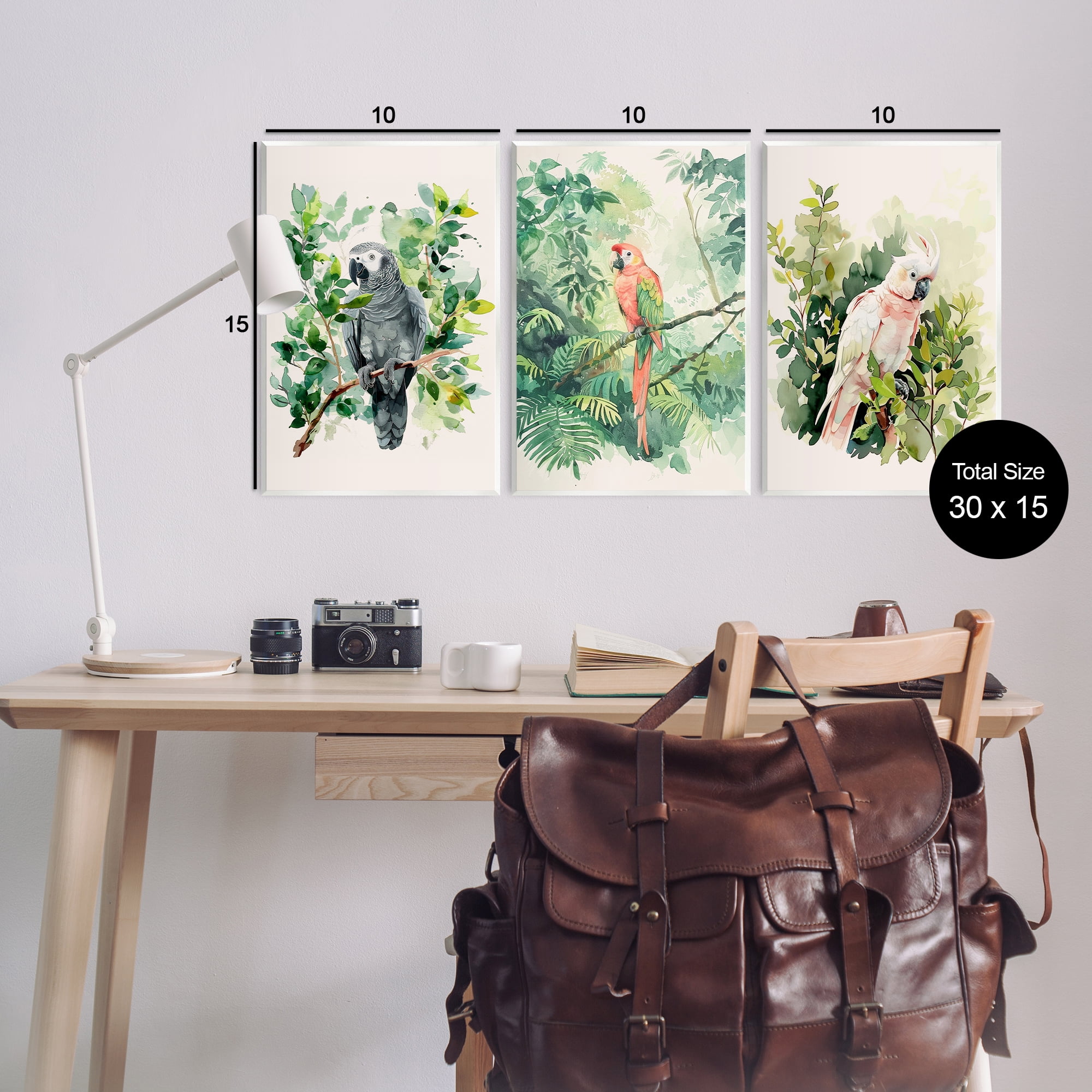 Stupell Industries Tropical Parrots in Jungle Animals Painting Unframed Art Print Wall Art, 13 x 19, Set of 3