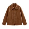 thumbnail image 5 of Busydd Suede Jackets for Women with Pockets Fashion Solid Color Button Down Fall Jackets Casual Comfortable Long Sleeve Lapel Jackets, 5 of 10