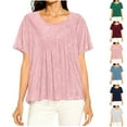 thumbnail image 1 of RKSTN Oversized T Shirts for Women Summer Sparkly Glitter Crewneck Ruffled Short Sleeve Shirts Pullover Top Womens Casual Solid Plus Size Round Neck Loose Double Layer Shimmer Effect Tee Shirt, 1 of 9