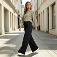 thumbnail image 7 of Women's Wide Leg Pants High Waisted Drawstring Elastic Waist Casual Loose Palazzo Solid Color Trousers with Pockets, 7 of 7