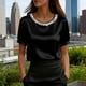 thumbnail image 1 of TaTaai Women's Office Casual Top Short Sleeve Round Neck Pearl Accent Solid Color Summer Blouse Professional Loose Fit Shirt Gift, 1 of 5