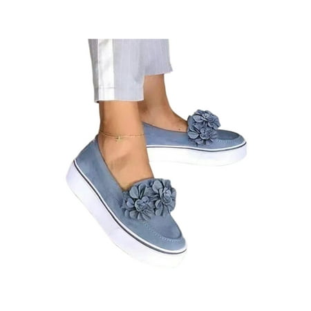 

Woobling Women Sneakers Comfort Flats Platform Casual Shoe Work Loafers Lightweight On Flower Gray 8