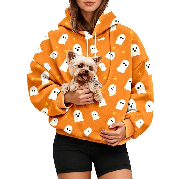 Xijirk Halloween All‑Over Print Pet Pouch Hoodie Kangaroo Carrier Pocket Drawstring Pullover Size:L