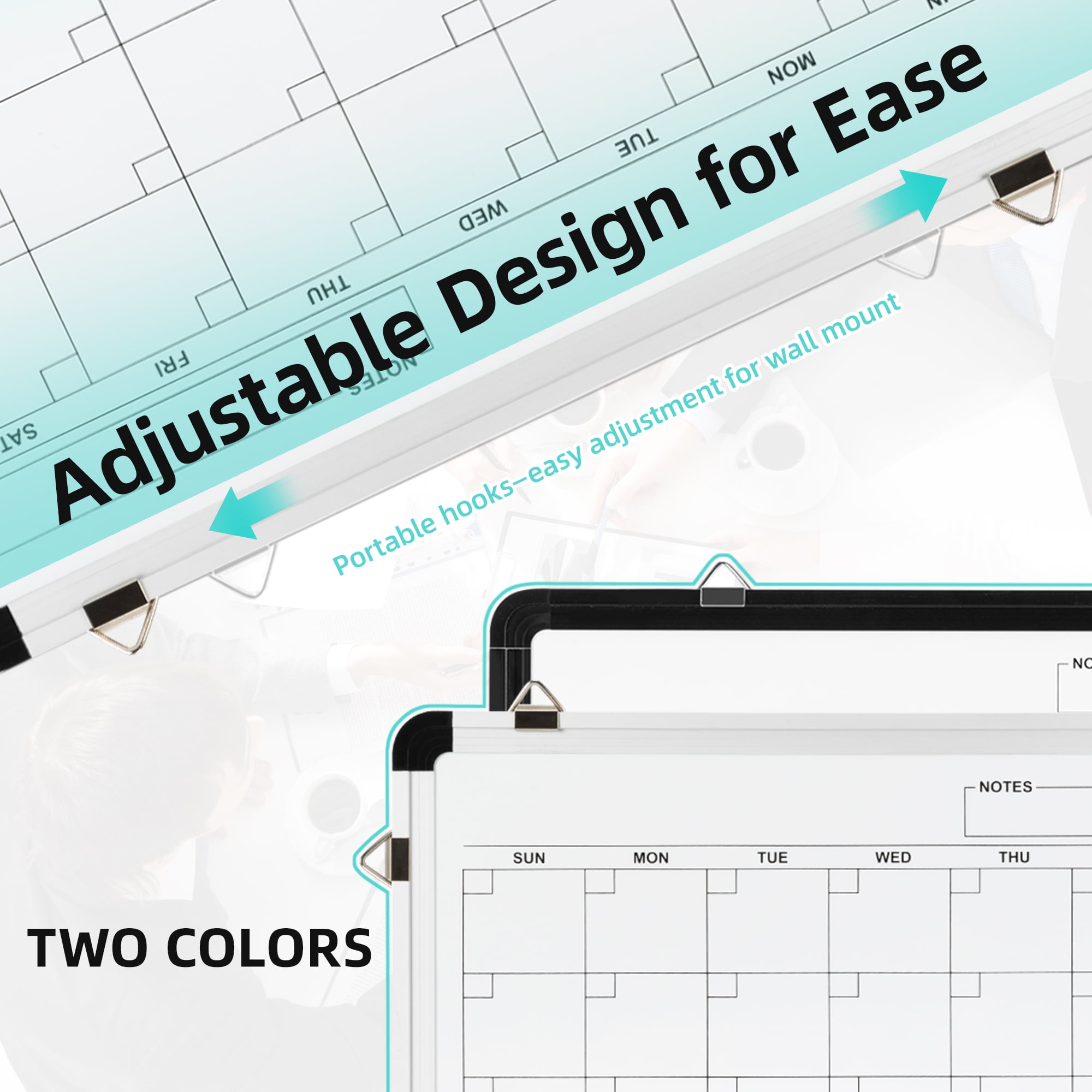 Elevon Monthly Dry Erase Calendar Whiteboard, 16" x 12" Double-Sided Wall-Mounted Whiteboard for Office, Desk, Kitchen, or Dorm Room Organization