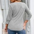 thumbnail image 3 of FAIWAD Sweaters for Women Ruffle 3/4 Sleeve V Neck Button up Dressy Casual Tops Loose Soft Ribbed Knit Clothes, 3 of 8