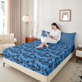 thumbnail image 3 of jejeloiu Bright Damask Queen Sheets,Ancient Floral Queen Sheet Sets For Adults,Blue Black,4 Pieces,1 Flat Sheet, 1 Fitted Sheet and 2 Pillowcases, 3 of 6