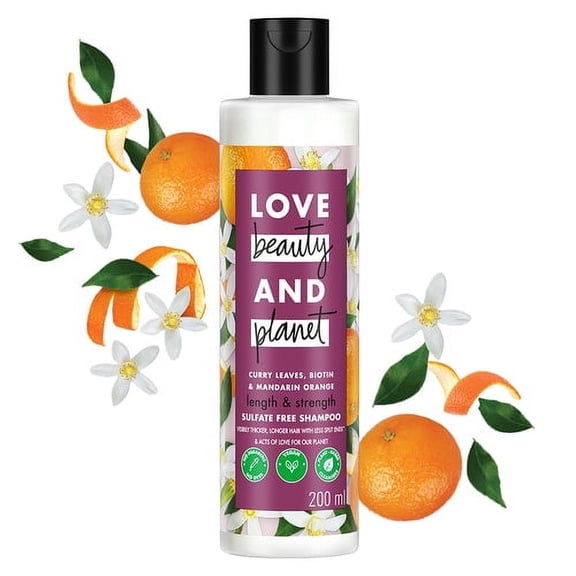 Love Beauty and Planet Curry Leaves, Biotin & Mandarin Sulfate Free Shampoo for long & strong hair, 200ml