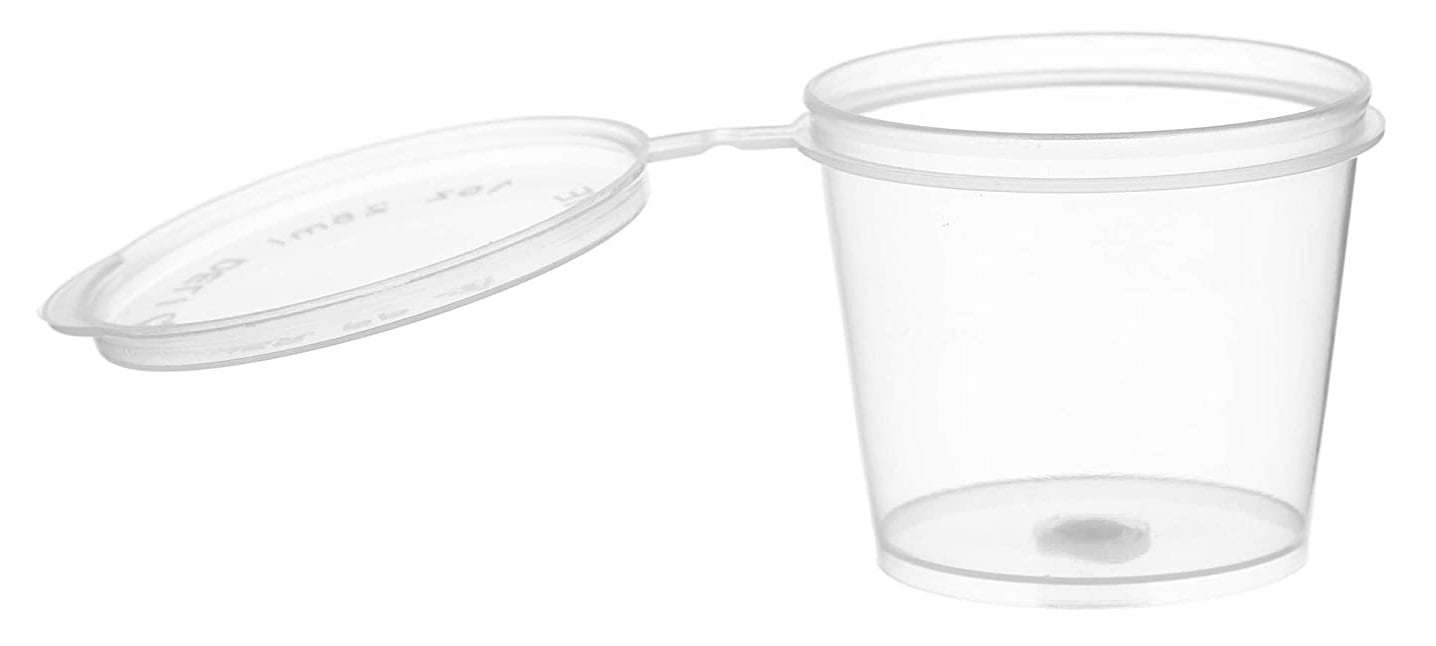 100xRound Food Container Plastic Clear Storage Hinged Lid Pots Sauce 1oz 2oz 4oz 