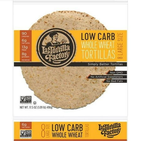 (Pack of 10) La Tortilla Factory Low Carb, High Fiber Tortillas, Made with Whole Wheat, Large Size, 8 Count