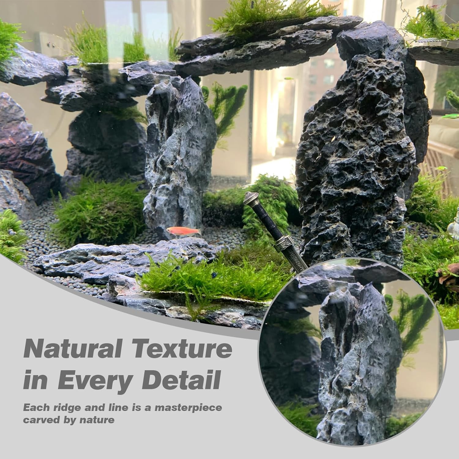 Aquarium Rocks Natural Seiryu Stone 20lb Aquascaping Rocks for Fish Tank Aquarium Landscaping Decoration Paludarium Amphibian Enclosures(3-10 Inches)